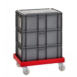 profile handles nesting high value clothing secure box automotive groceries goods distribution food safe polypropylene plastic reusable rtp storage flow stack nesting baskets distribution black recycled nesting euro stacker stacking container stacked dolly red grey