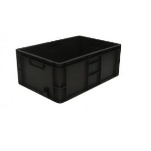 profile handles nesting high value clothing secure box automotive groceries goods distribution food safe polypropylene plastic reusable rtp storage flow stack nesting baskets distribution black recycled nesting euro stacker stacking container www.storageflow.co.uk logo storage flow black recycled