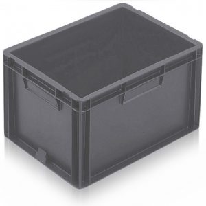 profile handles nesting high value clothing secure box automotive groceries goods distribution food safe polypropylene plastic reusable rtp storage flow stack nesting baskets distribution black recycled nesting euro stacker stacking container grey