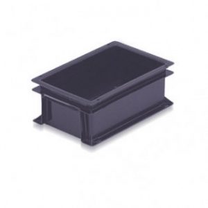 profile handles nesting high value clothing secure box automotive groceries goods distribution food safe polypropylene plastic reusable rtp storage flow stack nesting baskets distribution black recycled nesting euro stacker stacking container