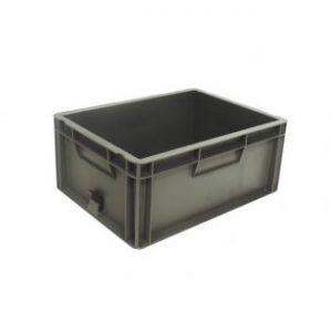 handles nesting high value clothing secure box automotive groceries goods distribution food safe polypropylene plastic reusable rtp storage flow stack nesting baskets distribution black recycled nesting euro stacker stacking container profile