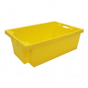 handholds nesting container tray catering bakery goods distribution food safe polypropylene plastic reusable rtp yellow storage flow stack nest 180 distribution