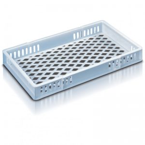 confectionery tray catering bakery goods distribution food safe polypropylene plastic reusable rtp storage flow white